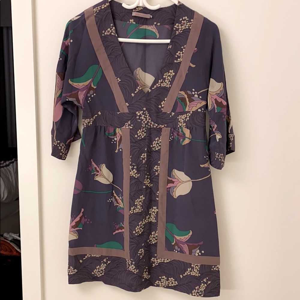 Purple dress with floral print. Made in Italy.